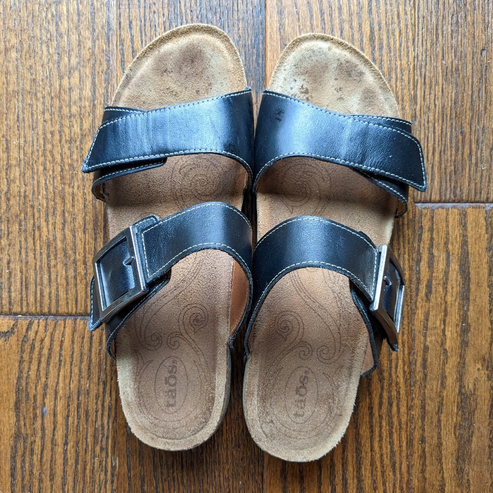 Taos Double Strap Velcro Sandals - Black, Size 10-10.5